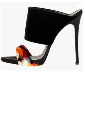FSJ Black Orange Versatile Open Toe High Heel Mules Shoes Feminine Sandals